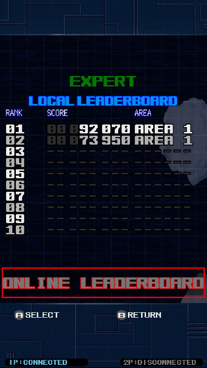 Screenshot: Missile Dancer local leaderboards of Arcade mode at Expert difficulty showing the stage-by-stage scoring details